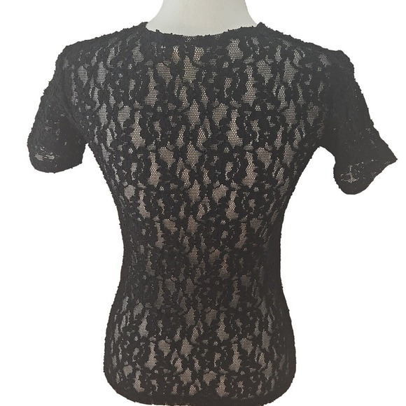 Victoria's Secret Y2K Vintage Black Lace Short Sleeve Sheer Top Blouse - Size XS - Picture 6 of 6